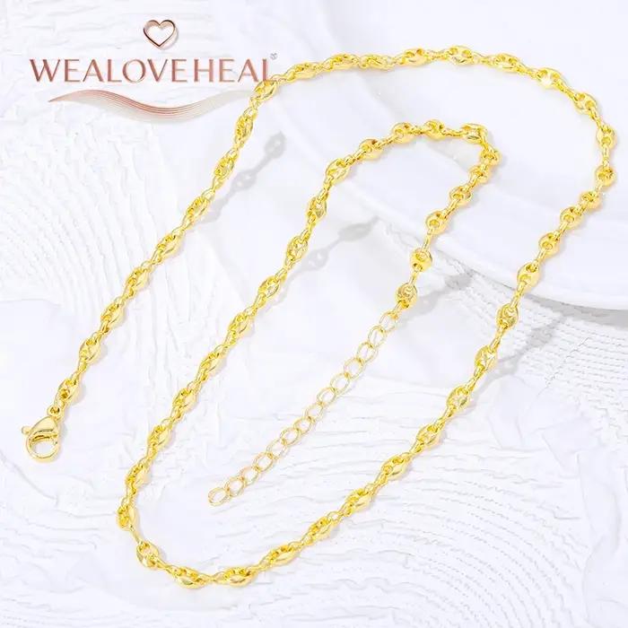 Collier chaîne à maillons en forme de grains de café en laiton plaqué or 18 carats