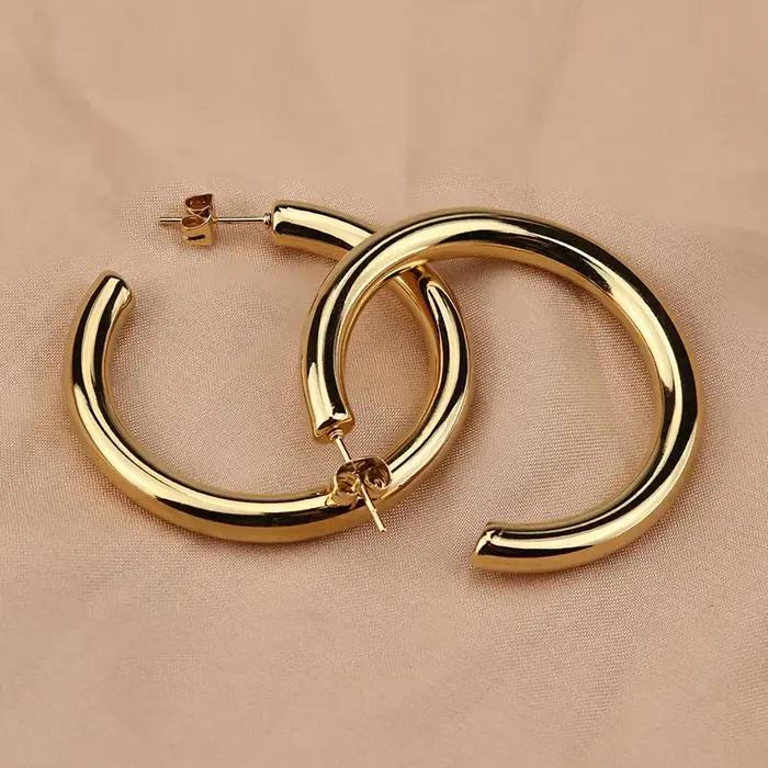 Boucles d'Oreilles Créoles Plaquées Or Cercle Rond Épais Bijoux Femme Occasions Spéciales