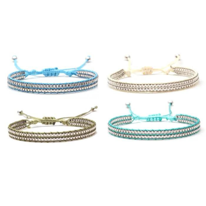 Bracelet en Verre Tissé à Deux Couches pour Homme et Femme, Bijou Ajustable avec Nministériels d Vert, Noir, Bleu, Beige, Style Japonais Boho, Ata Yuki