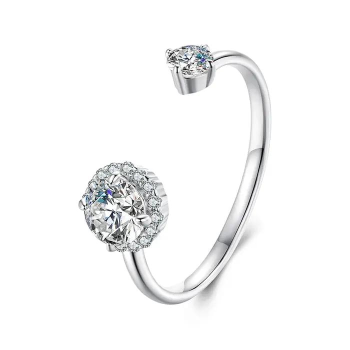 BAMOER Moissanite Plaqué Or Blanc Bague Ajustable En Argent Sterling 925 Bague Ouverte Exquise Pour