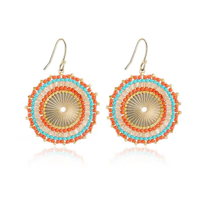 Boucles d'oreilles Boho en perles pour femmes, perles de rocaille en cristal, rondes faites à la main, bijoux Vintage, cadeau, accessoires de mode