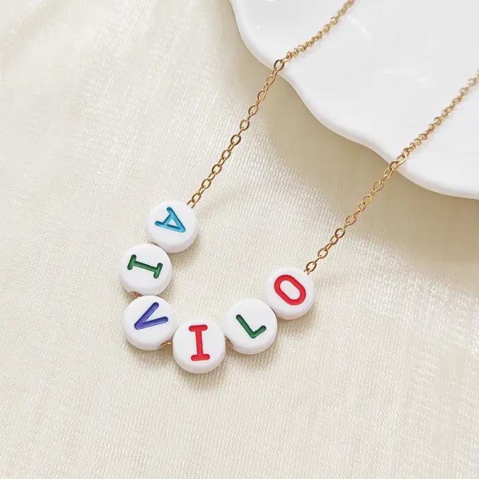 Collier de nom perlé personnalisé, colliers de présidence de nom, collier de nom d'or, perles de let