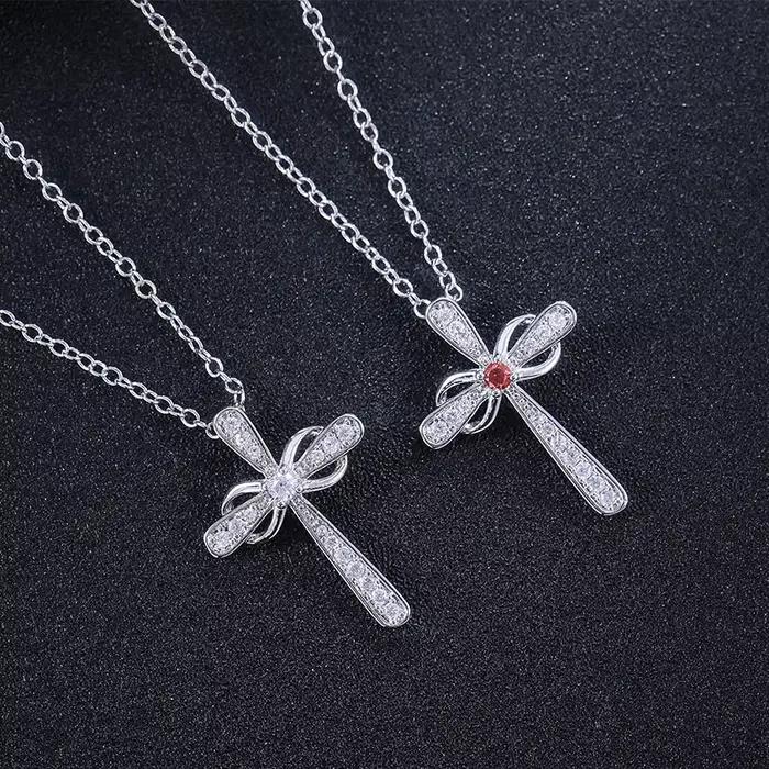 Collier croisé en zircone cubique pour femmes, chaîne O, pendentif croix, bijou de fête personnalisé, cadeau pour occasions spéciales