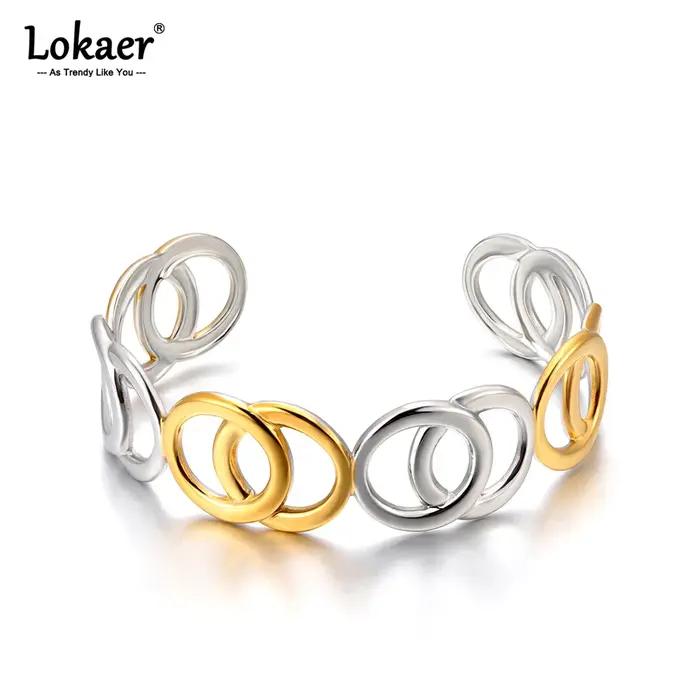 Lokaer – Bracelet manchette creux géométrique exagéré pour femmes