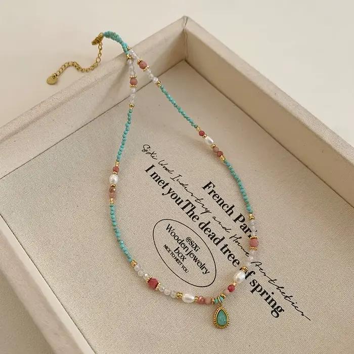Chaîne de perles en pierre naturelle, pendentif gouttelette d'eau, bijoux à la mode pour femmes, accessoires de chaîne de clavicule Sexy, 2025