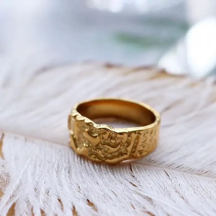 Bague Pépite Vintage en acier inoxydable plaquée or pour femmes et hommes, cadeau idéal pour mariages, anniversaires et occasions spéciales
