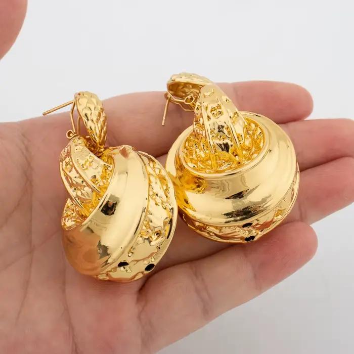 Grandes boucles d'oreilles rondes pour femmes et filles, grand cercle géométrique, bijoux pendants, cadeau de fête de mariage, couleur or, accessoires bijoux