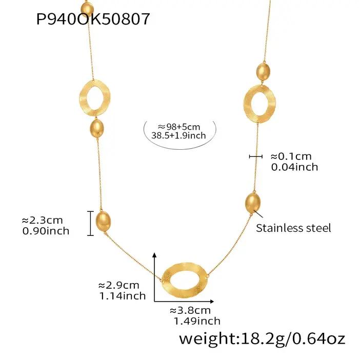 Collier long acier inoxydable plaqué or pour femmes chaîne dorée 103cm pendentif ovale bijoux luxe occasions spéciales