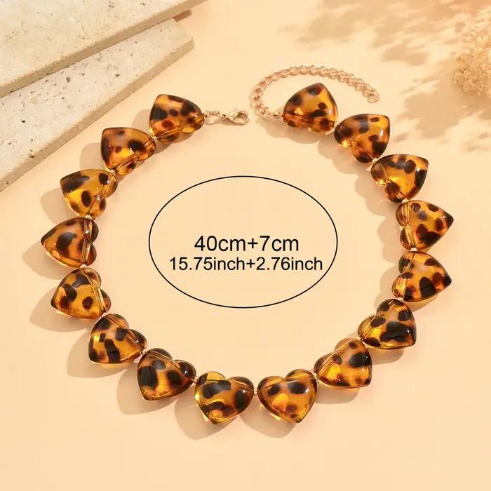 Collier ras du cou en perles à imprimé léopard pour femmes