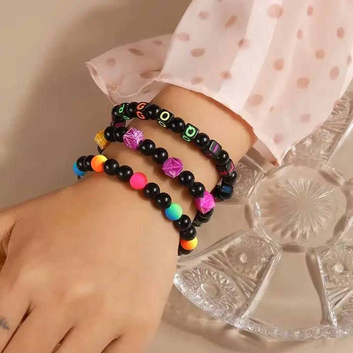 Bracelet de perles fait à la main pour femmes, bracelets et bracelets élastiques, perles colorées, fête de filles, décoration de bijoux de vacances, mode