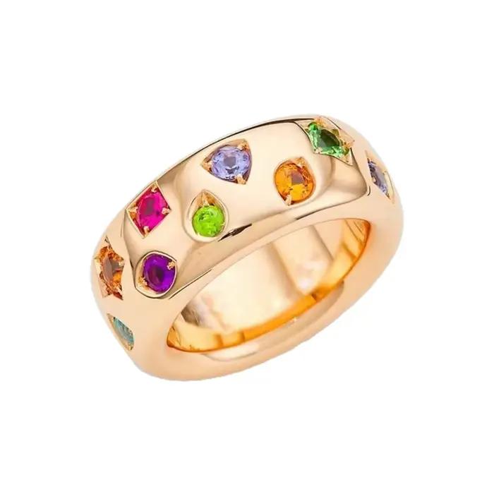 Bague pour femme en zircon géométrique coloré rétro, plaquée or 18 carats, bijoux à la mode qui ne se décolore pas, accessoire élégant pour femme