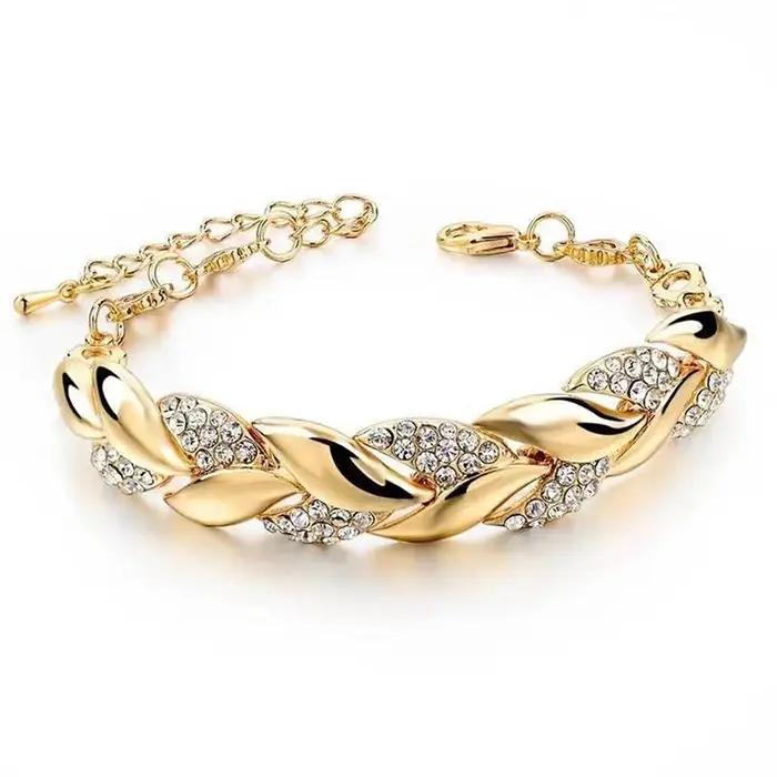 Bohème 925 argent Sterling or tressé feuilles cristal réglable bracelet et bracelets pour femmes filles fête de mariage bijoux cadeaux