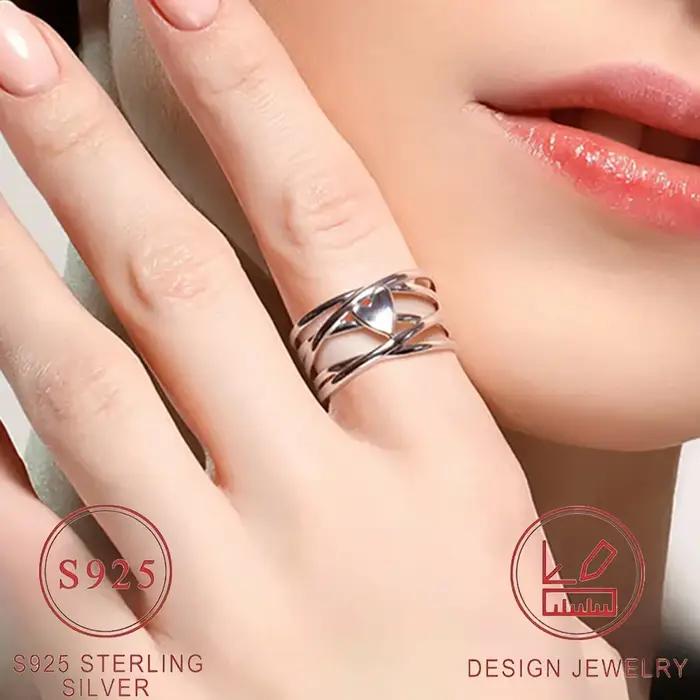 Alliance en argent sterling 925 en forme de cœur bijou de mariage pour femme style français chic bijoux de mode occasion spéciale