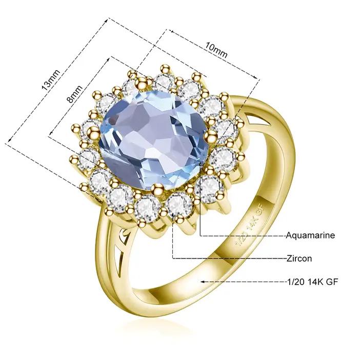 Bagues Halo Princesse Diana en Or Rempli 14K pour Femmes, Bague Ovale Saphir Rubis, Bijoux Fins, Cad