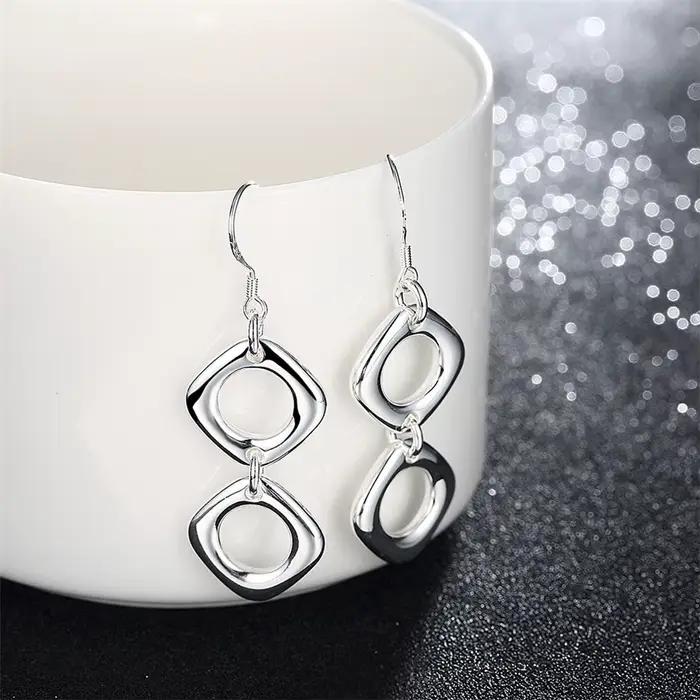 DOTEFFIL 925 en argent Sterling rond carré collier boucle d'oreille ensemble pour femme mariage fiançailles fête mode charme bijoux