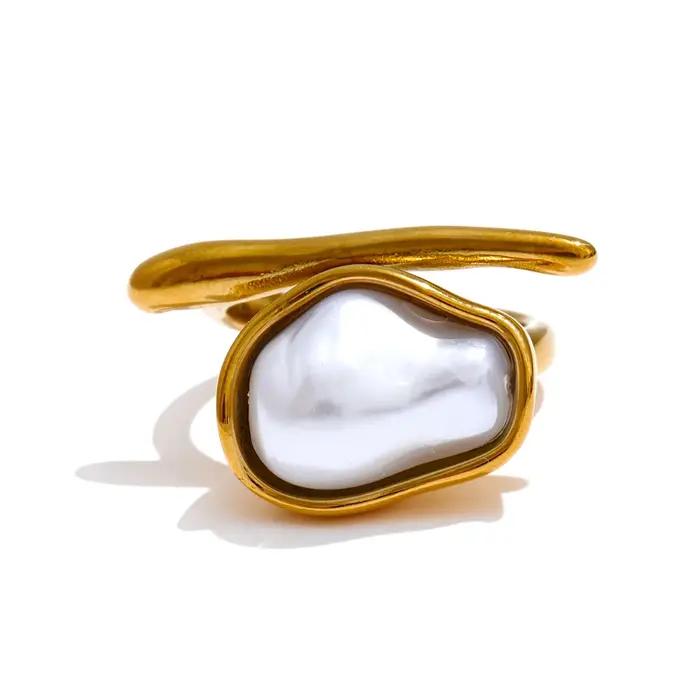 Yhpup 2025 – bague Vintage en perles d'imitation baroques pour femmes, plaqué or 18 carats, mode distinctive, bijoux de charme attrayants
