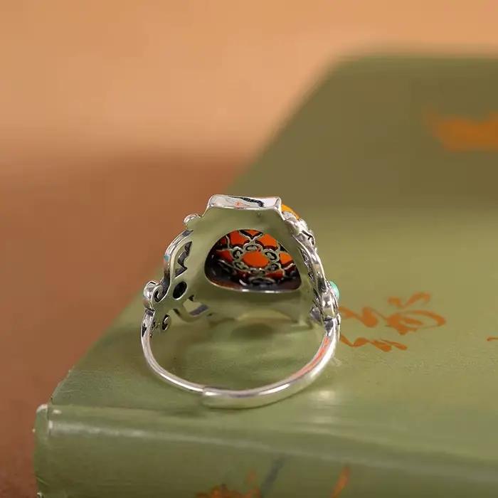 Bague artistique rétro pour femmes, bague en cire d'abeille incrustée d'argent thaïlandais, bague polyvalente de Style ethnique pour hommes, bijoux uniques KOFSAC