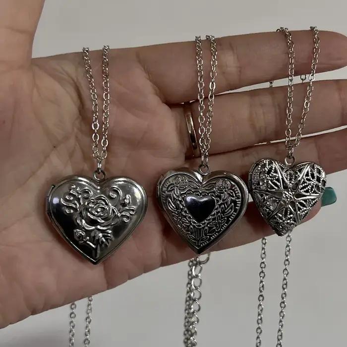 Pendentif en acier inoxydable en forme de cœur romantique ouvrable pour femmes et hommes bijou cadeau occasions spéciales