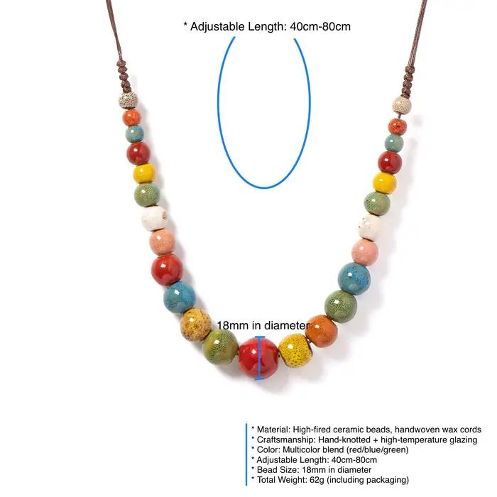 Collier en céramique multicolore fait main réglable pour femmes, idéal pour superposition et occasions spéciales