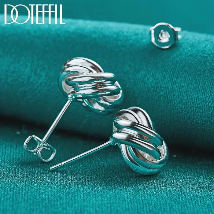 DOTEFFIL 925 en argent Sterling noeud torsion boucles d'oreilles pour femme mariage fiançailles mode fête charme bijoux