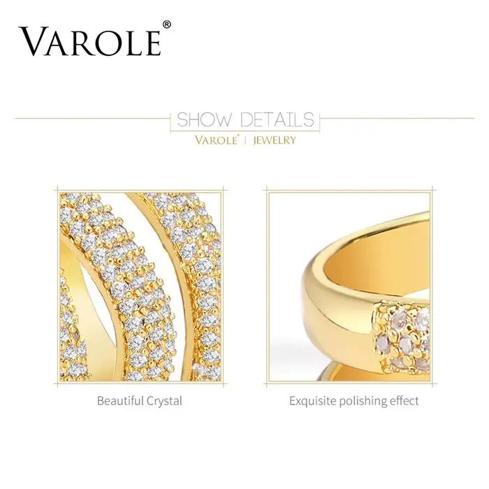 VAROLE-Bague en cristal à 3 couches pour femme, bijoux fantaisie, cadeaux pour amis, mignon, document doré