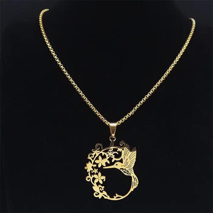 Collier de fleurs de colibri d'oiseau pour femmes et hommes