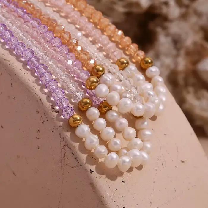 E.B.belle-Collier fait main en cristal taillé de perles d'eau douce