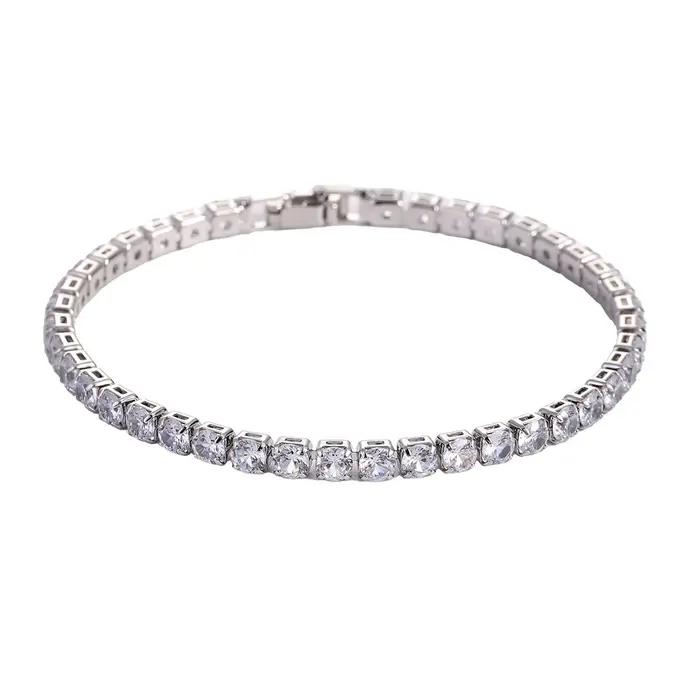 Luxe Hiphop glacé 4mm cubique zircone cristal Tennis Bracelets pour femme hommes couleur or argent c