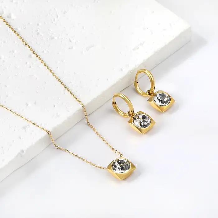 Ensemble de Bijoux Carrés en Pierre Brillante pour Femme