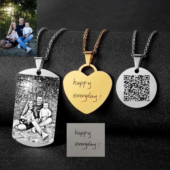 Collier Photo Personnalisé pour Femme Coeur Gravé Pendentif en Acier Inoxydable