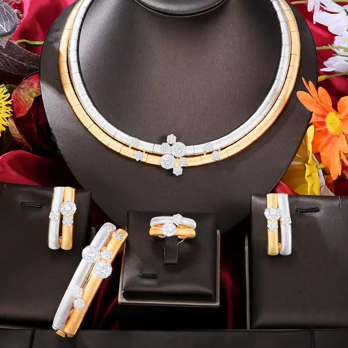 GODpastel-Parure de Bijoux Africains à 2 Couches pour Femme, Ensemble de Luxe Naija Cubique contre-i