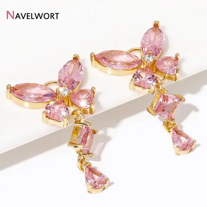 Pendentifs à breloques papillon en cristal clair plaqué or 18 carats