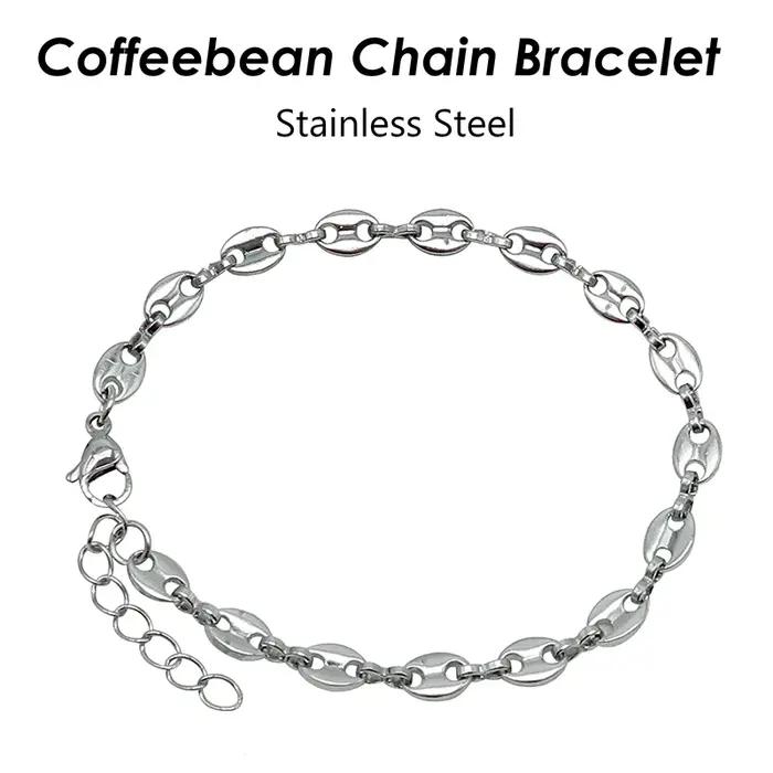 Lot de 10 bracelets à chaîne en grains de café en acier inoxydable plaqué or, bracelet à breloques p