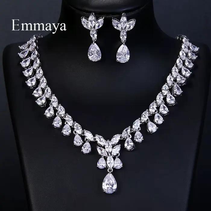 Emmaya – collier et boucles d'oreilles scintillantes en Zircon cubique, ensemble de bijoux de luxe,