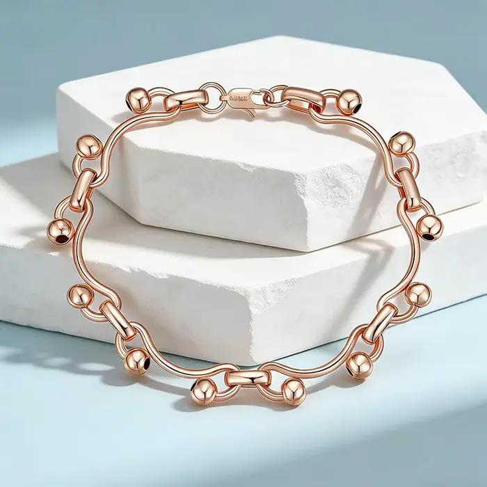 Kinel – Bracelet brillant à la mode pour femmes, or Rose 585, accessoires quotidiens simples, bijoux fins de haute qualité pour mariées