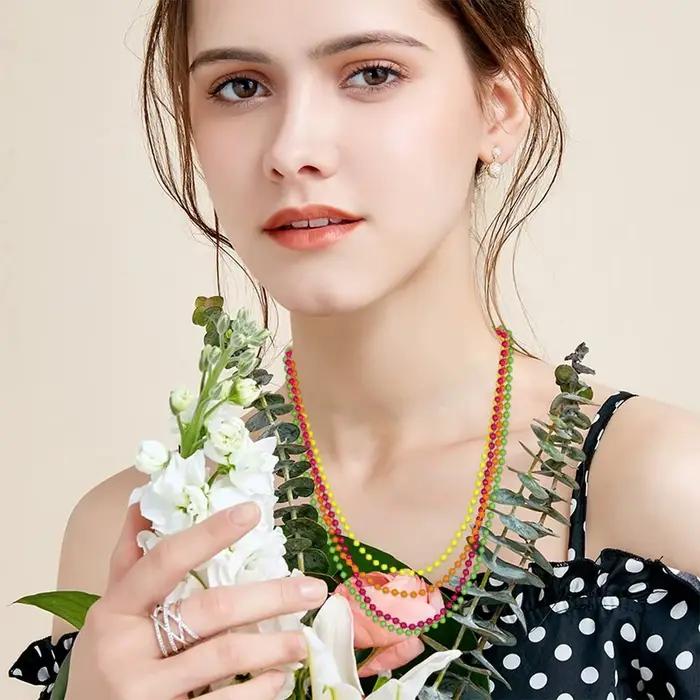 Ensemble collier et bracelet de perles connectées, néon coloré, chaîne de perles, breloque bohème, tour de cou structurels ent, 4 pièces, 8 pièces