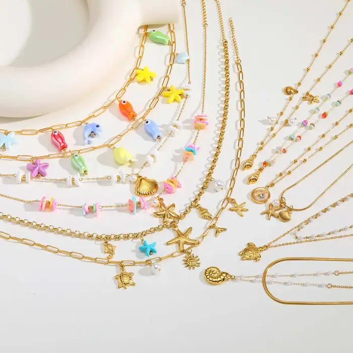 Collier chaîne de perles en pierre naturelle multicolore fait à la main pour femmes