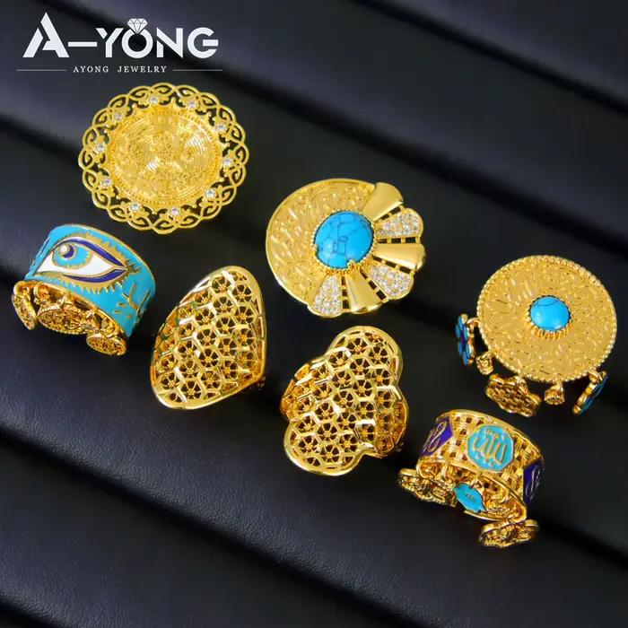 Alliance de mariage vintage plaquée or 24 carats serties de zircone brésilienne et turquoise pour femmes occasions spéciales