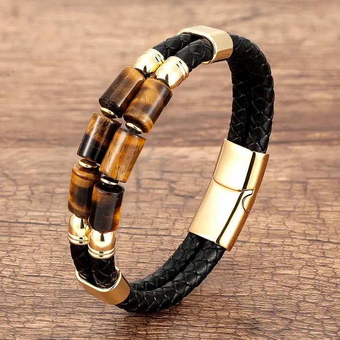 Bracelet en pierre naturelle œil de tigre en cuir tressé à la mode pour hommes et femmes occasions spéciales