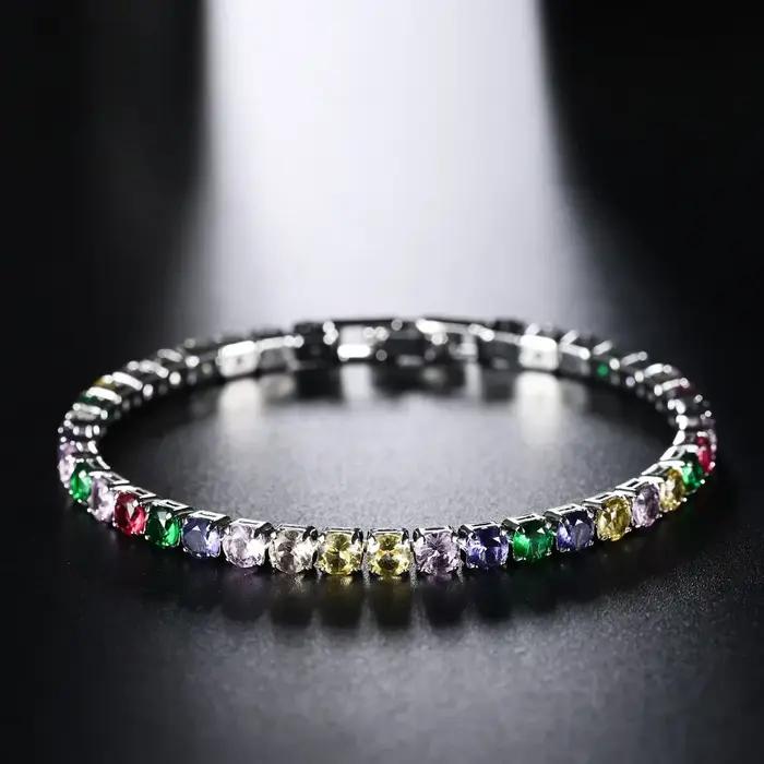 Ventes chaudes couleurs S925 Bracelets en argent Sterling zircone femmes mode Simple fiançailles bijoux de mariage 4mm largeur Couple cadeaux