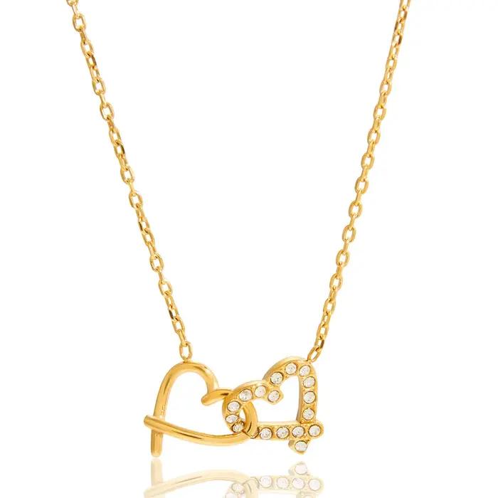 Collier avec pendentif en forme de deux cœurs entrelacés plaqué or 18 carats