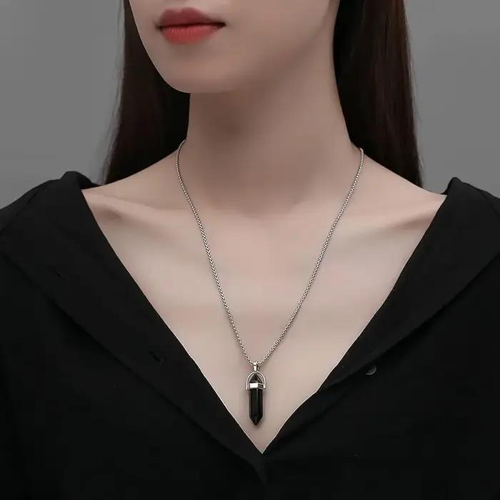 Collier en pierre précieuse obsidienne noire avec chaîne cristal pour femmes occasions spéciales recharge spirituelle quartz tig alanding yst