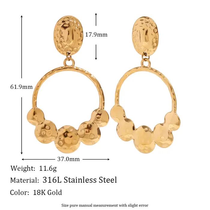 E.B.belle-Boucles d'oreilles bohèmes plaquées or 18 carats pour femme, boucle ronde, boule martelée