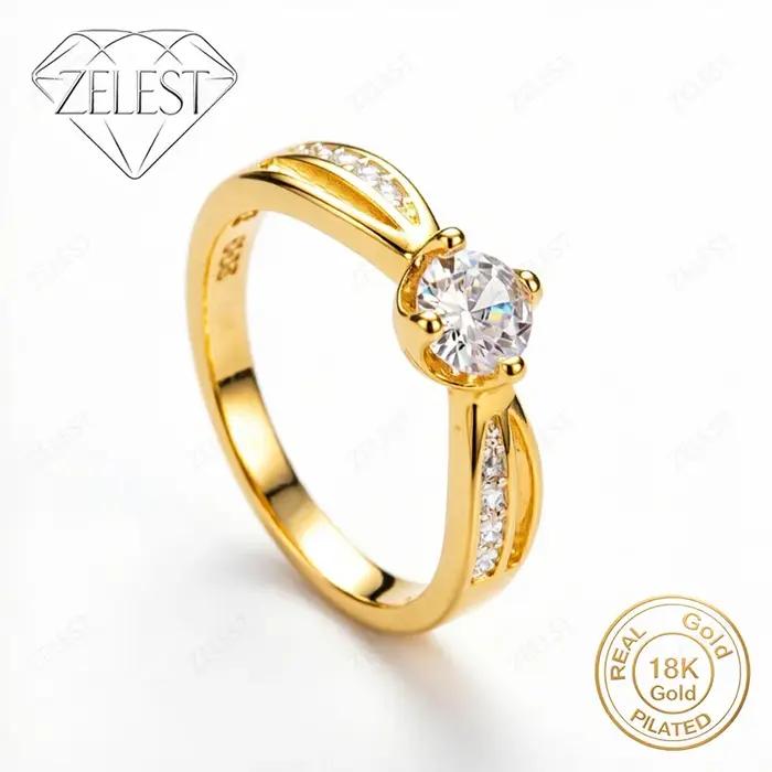 Bague en argent 925 plaquée or 18 carats ornée de zirconium blanc élégante pour engagement et occasions spéciales femmes