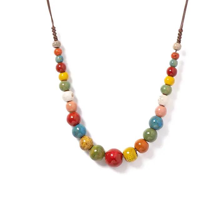 Collier en céramique multicolore fait à la main, réglable 40-80cm, bijoux bohèmes avec perles de 18m