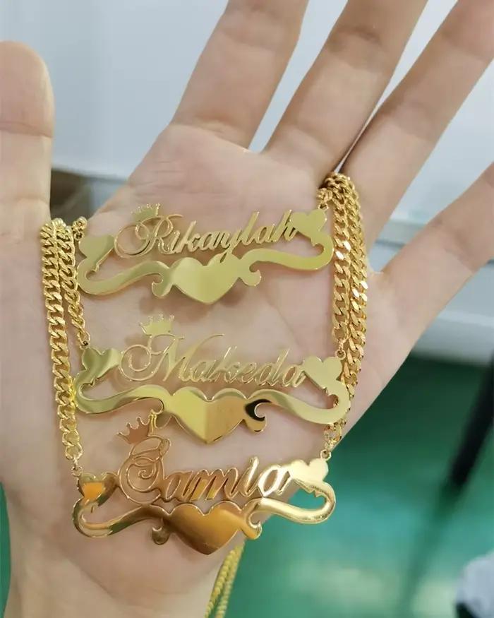 Collier Personnalisé avec Nom en Forme de Cœur pour Femme, avec Ruban en Acier Inoxydable, Couronne, Pendentif, Bijoux, Cadeaux pour Meilleurs Amis