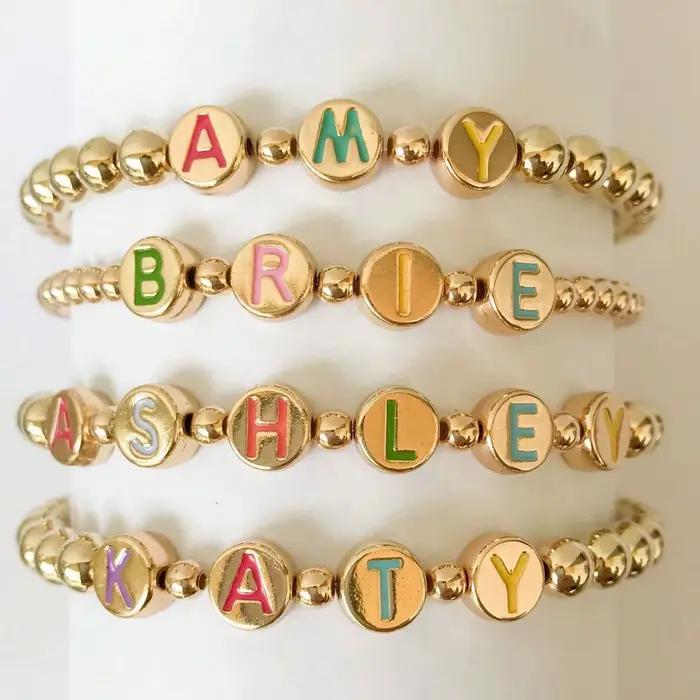 1 bracelet de perles avec lettres de nom personnalisées, bracelet en or avec texte personnalisé fait