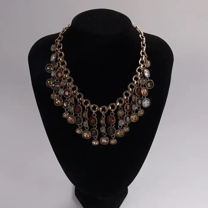 Ensemble de bijoux Vintage à franges multi-pierres (collier + boucles d'oreilles), accessoire de déclaration Boho glamour, idéal pour une soirée et une Date