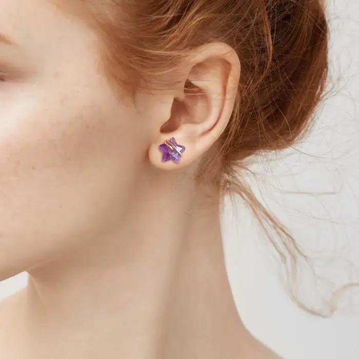 Boucles d'Oreilles en Pierre Naturelle pour Homme et Femme, Bijoux en Forme d'Étoile, en Quartz Rose, Opale, Lapis Lazuli, Cadeau