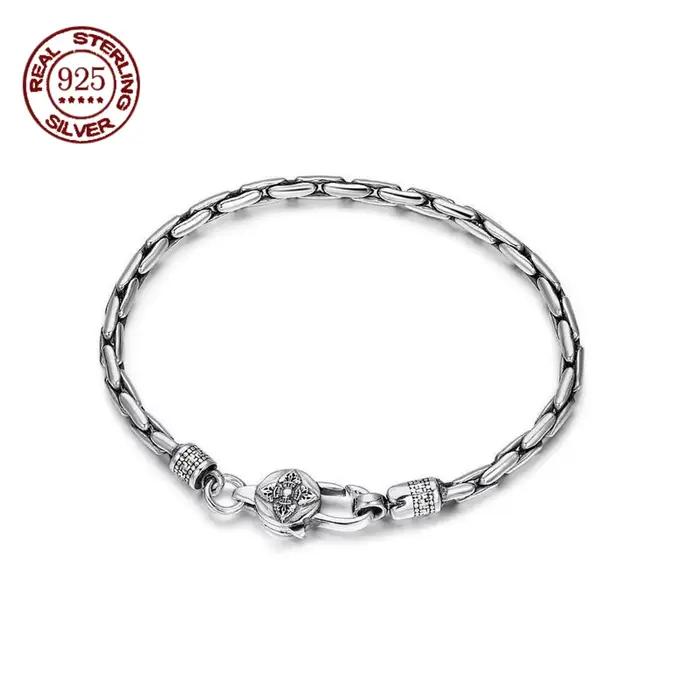 Grande vente réel S925 argent sterling rétro style punk personnalité à la mode bracelet en bambou hommes et femmes bijoux de mode cadeaux